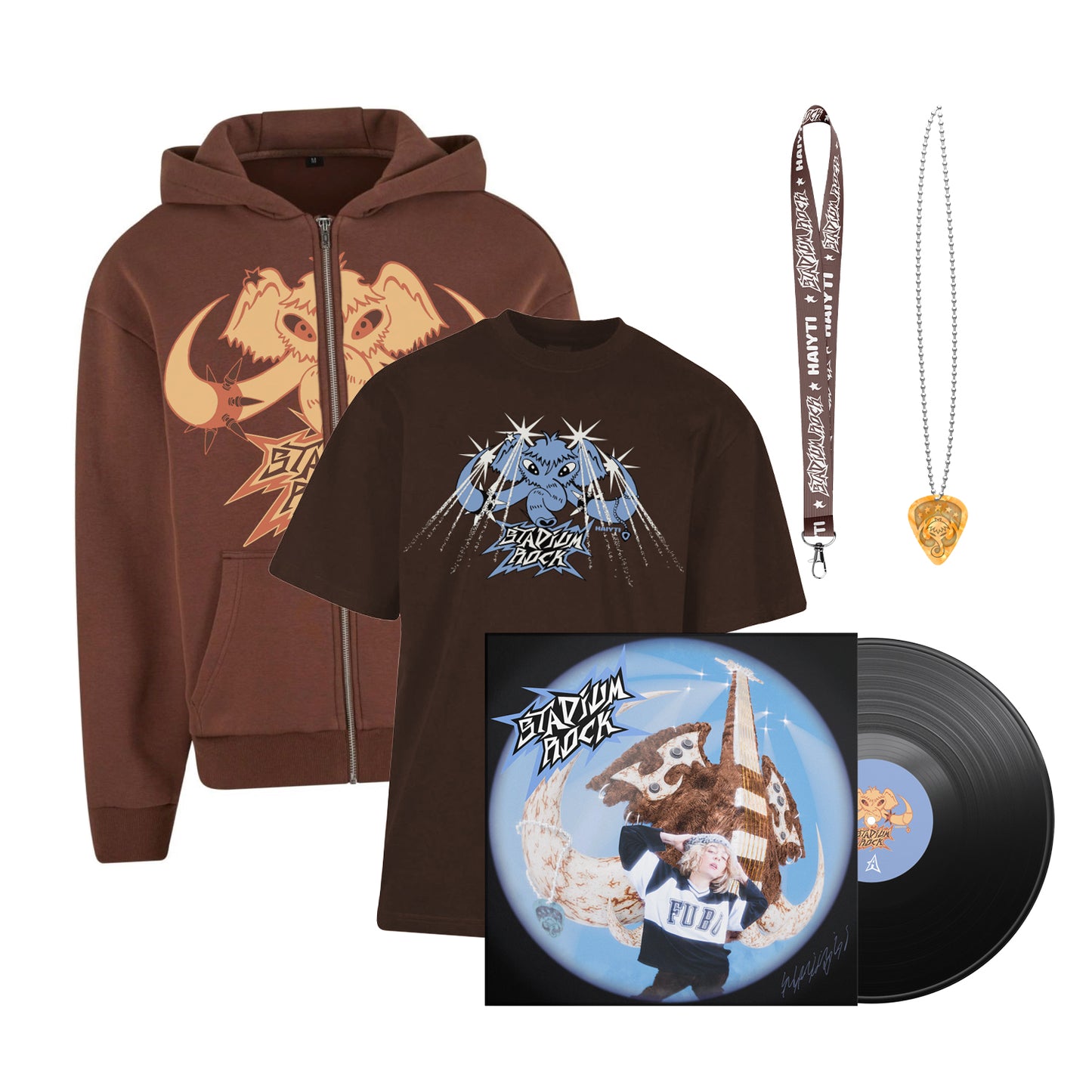 Stadium Rock Zipper, T-Shirt, Vinyl, Kette und Band